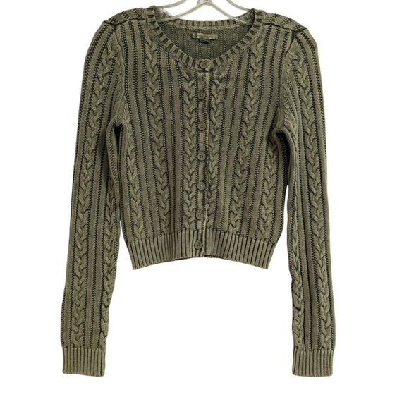 American Eagle Army Green Cardigan SZ XS Cable Knit Fall Goblincore - Picture 1 of 6